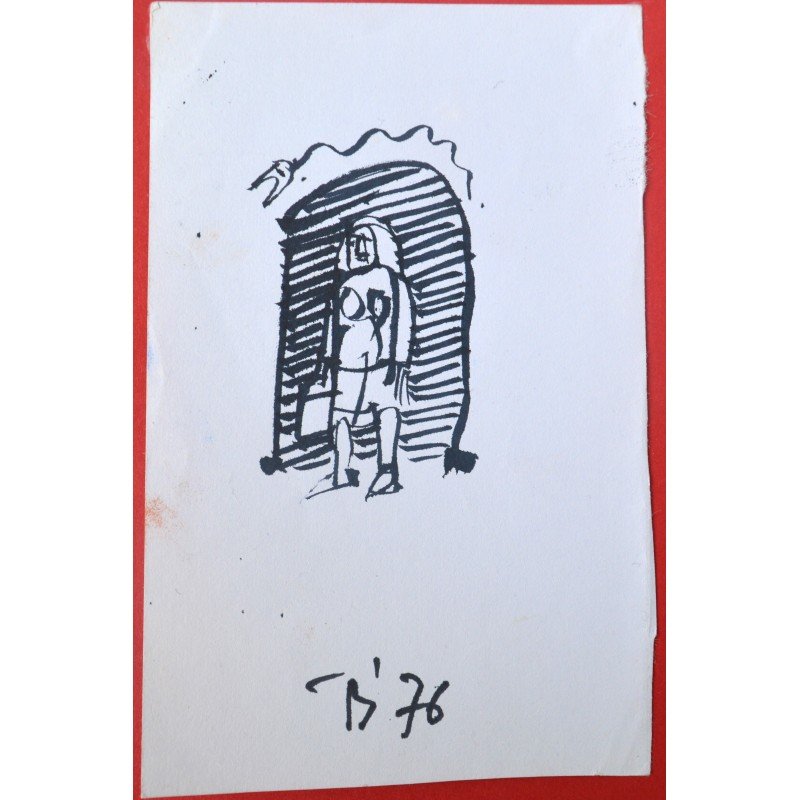 Ilie Boca "Woman" ink drawing, 1976