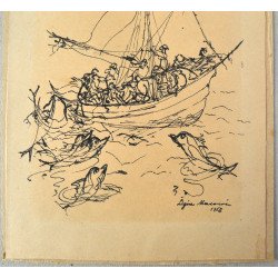 Ligia Macovei "Ship" pen and ink drawing, 1956. 2