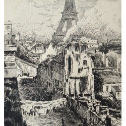 Ernest Marie Herscher "Paris Street" antique engraving 2