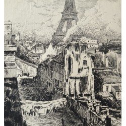 Ernest Marie Herscher "Strada din Paris" gravura veche