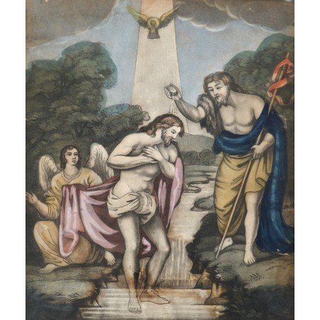 "John Baptizing Christ" mezzotint, 18th century