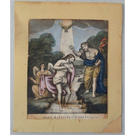 "John Baptizing Christ" mezzotint, 18th century