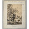 Nicolaes Berchem "Pastor cantand la flaut" gravura veche 1644-45