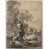 Nicolaes Berchem "Pastor cantand la flaut" gravura veche 1644-45