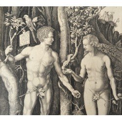 Albrecht Durer "Adam si Eva" gravura veche sec 19