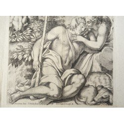 Annibale Carracci " Diana si Endymion" gravura veche sec 1657