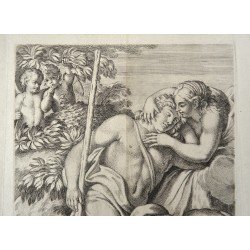 Annibale Carracci " Diana si Endymion" gravura veche sec 1657