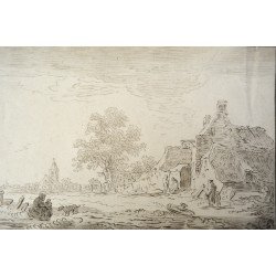 Jan van Goyen "Peisaj cu fantana" gravura veche cca 1775