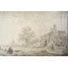 Jan van Goyen "Peisaj cu fantana" gravura veche cca 1775