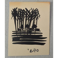 Ilie Boca "Landscape" ink drawing, 1970