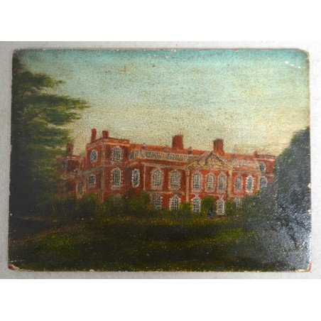 "Landscape with a Building" oil on wood panel, England, 18th-19th century