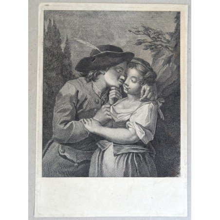 Johann Jacob Haid "Les Caresses Reciproques" antique engraving, circa 1760