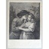 Johann Jacob Haid "Les Caresses Reciproques" gravura veche cca 1760