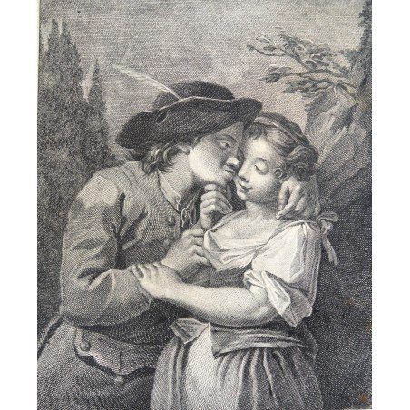 Johann Jacob Haid "Les Caresses Reciproques" antique engraving, circa 1760
