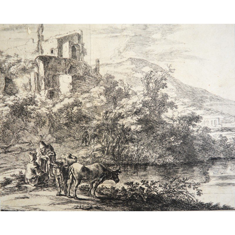 Jan Both "Two Cows by the River" antique...