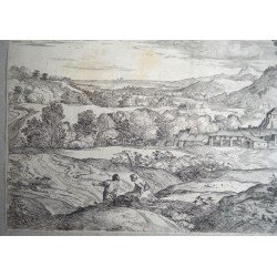 Giovanni Francesco Grimaldi "Peisaj" gravura veche 1630-1680