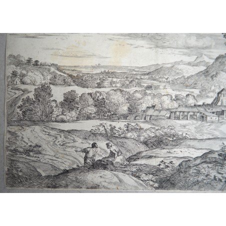 Giovanni Francesco Grimaldi "Peisaj" gravura veche 1630-1680