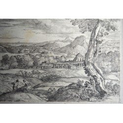 Giovanni Francesco Grimaldi "Peisaj" gravura veche 1630-1680
