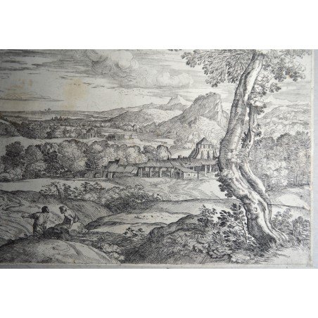 Giovanni Francesco Grimaldi "Peisaj" gravura veche 1630-1680