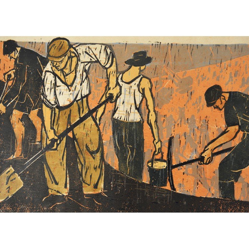 Eva Cerbu "Workers" woodcut