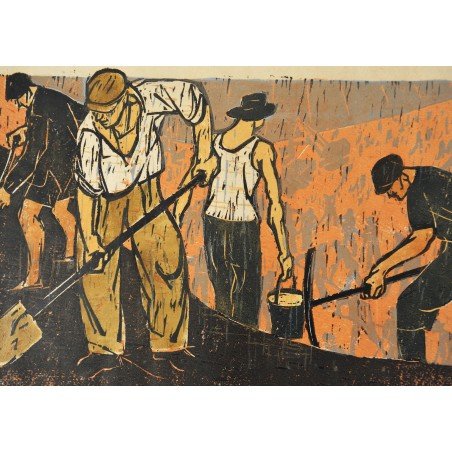 Eva Cerbu "Workers" woodcut
