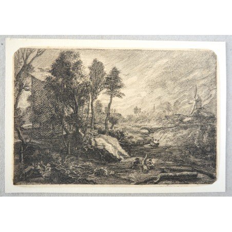 Peter Paul Rubens. "The Bird Trap" antique engraving