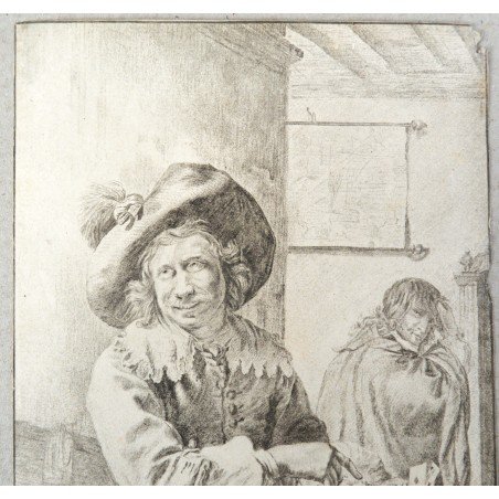 Frans van Mieris "The Card Player" antique engraving, 1777