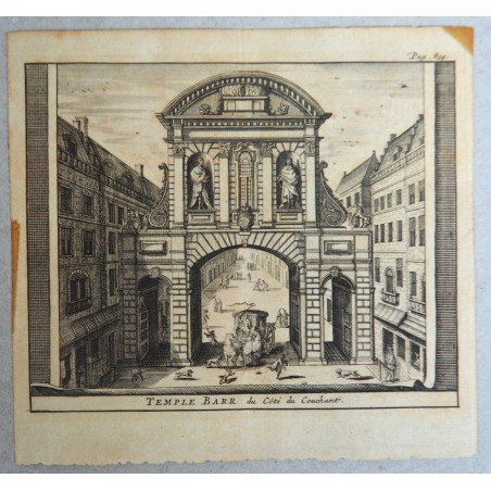 Johannes de Ram "Temple Barr" antique engraving, 1707
