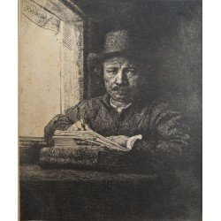 Rembrandt "Autoportret" gravura veche sec 19