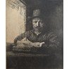 Rembrandt "Autoportret" gravura veche sec 19