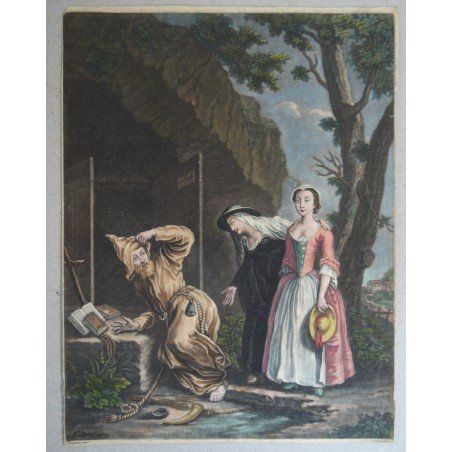 Nicolas Vleughels "The Monk Surpriz'd" mezzotint, circa 1766