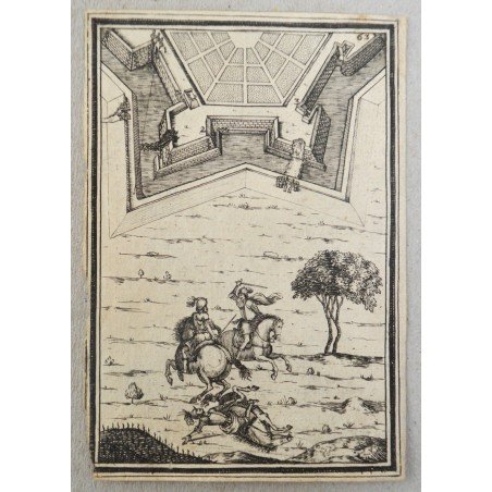 "Knights in Battle" antique engraving on handmade paper