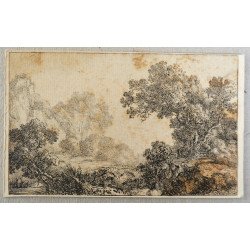 Anonymous "Landscape" antique engraving on handmade paper