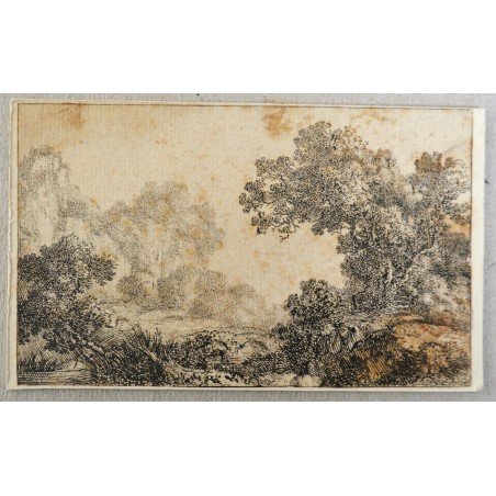 Anonymous "Landscape" antique engraving on handmade paper