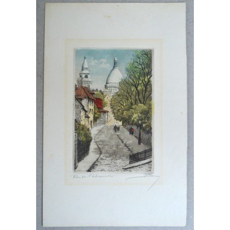 "Sacre Coeur Montmartre" gravura veche colorata manual