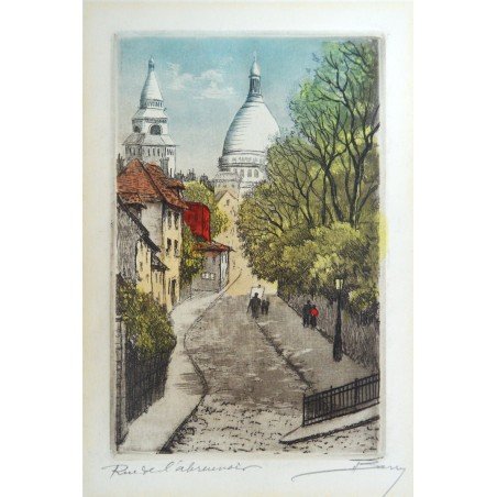 "Sacre Coeur Montmartre" gravura veche colorata manual