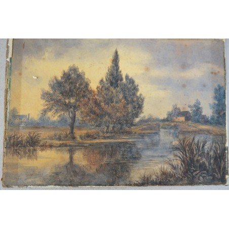 A Douglas "Viewing on the Canal near Weybridge" acuarela veche