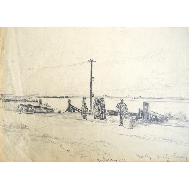"Waiting for the Ferry" pencil drawing