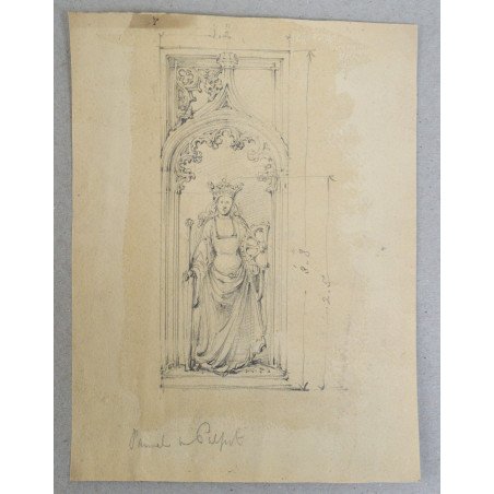 "Saint Catherine" pencil drawing, design for a pulpit panel
