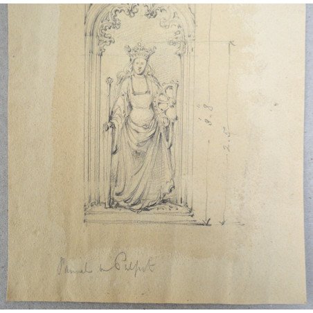 "Saint Catherine" pencil drawing, design for a pulpit panel