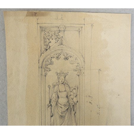 "Saint Catherine" pencil drawing, design for a pulpit panel