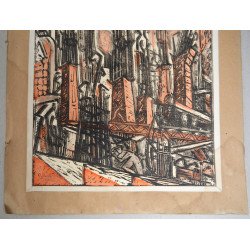 Alexandrina Zberea "Construim" linogravura arta proletcultista