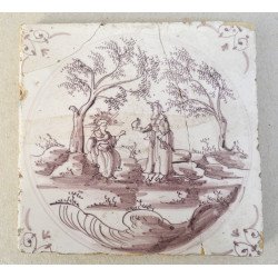 "Biblical Scene" Delft ceramic tile, 18th century