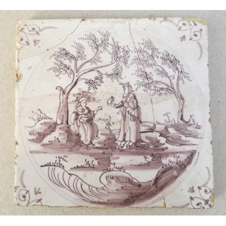 "Biblical Scene" Delft ceramic tile, 18th century