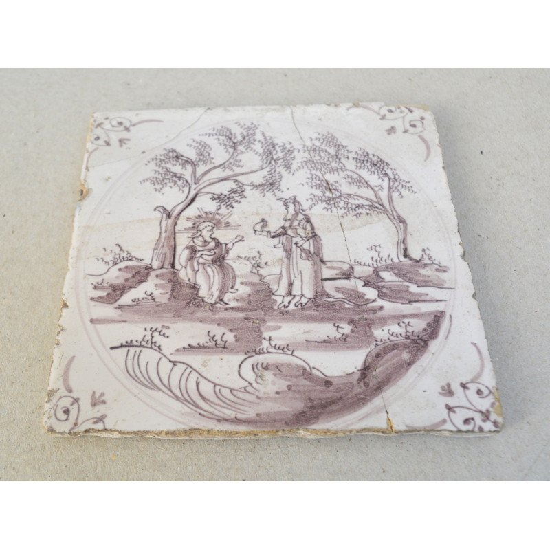 "Biblical Scene" Delft ceramic tile, 18th century