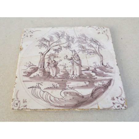 "Biblical Scene" Delft ceramic tile, 18th century