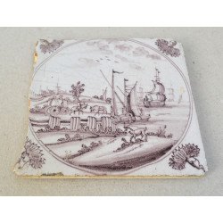 Scena marina placa ceramica de Delft sec 18