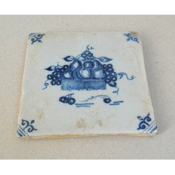 "Vase of Fruit" Delft ceramic tile, 18th century 2