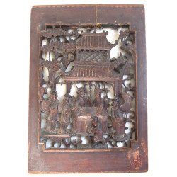 Decorative panel carved with court scenes, China,...