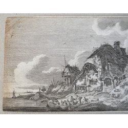Franz Edmund Weirotter "Barci la mal" gravura veche 1868